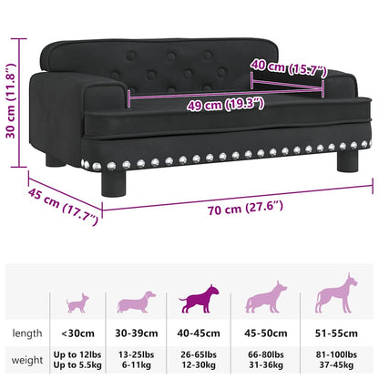 Cama para cães 70x45x30 cm veludo preto