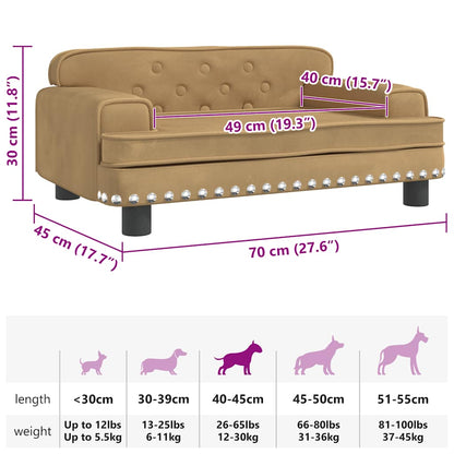 Cama para cães 70x45x30 cm veludo castanho