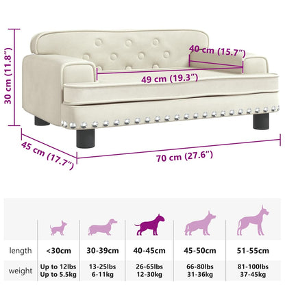Cama para cães 70x45x30 cm veludo cor creme