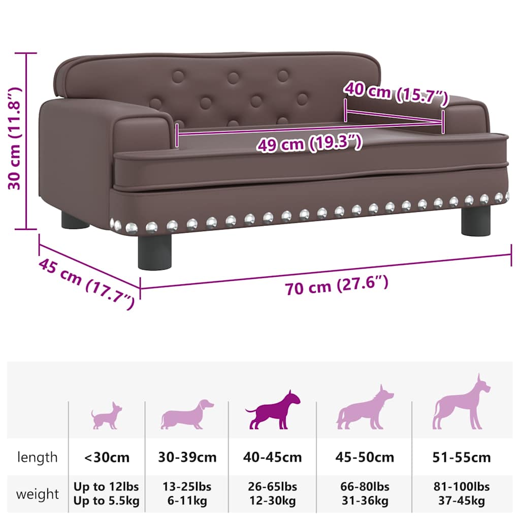 Cama para cães 70x45x30 cm couro artificial castanho