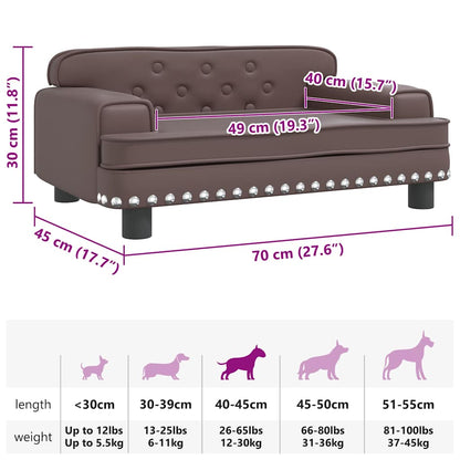 Cama para cães 70x45x30 cm couro artificial castanho