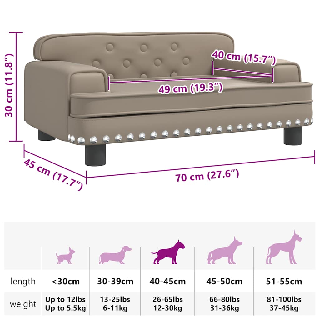 Cama para cães 70x45x30 cm couro artificial cappuccino