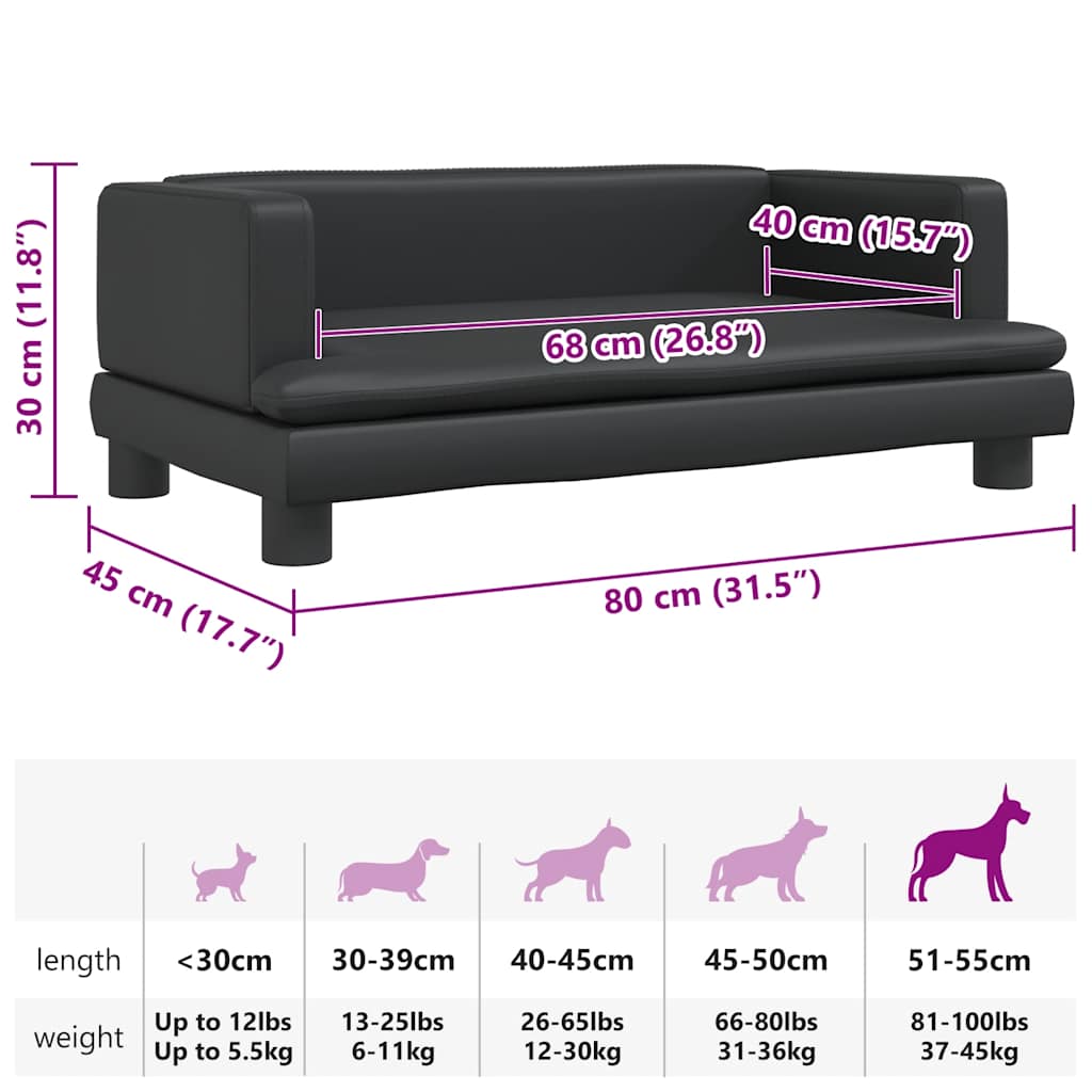 Cama para cães 80x45x30 cm couro artificial preto
