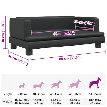 Cama para cães 80x45x30 cm couro artificial preto