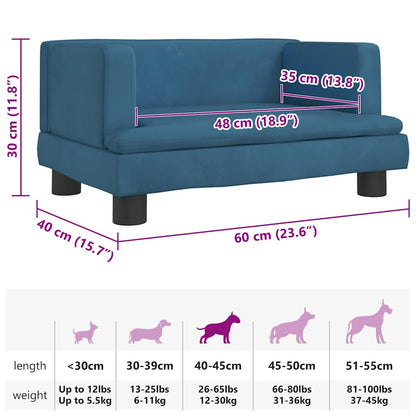 Cama para cães 60x40x30 cm veludo azul
