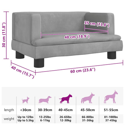 Cama para cães 60x40x30 cm veludo cinzento-claro