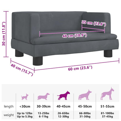 Cama para cães 60x40x30 cm veludo cinzento-escuro
