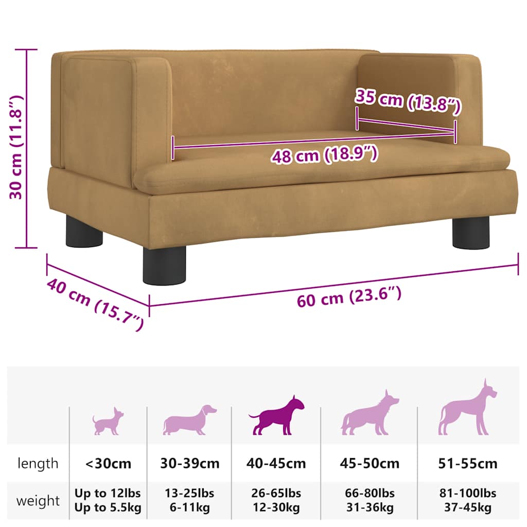 Cama para cães 60x40x30 cm veludo castanho