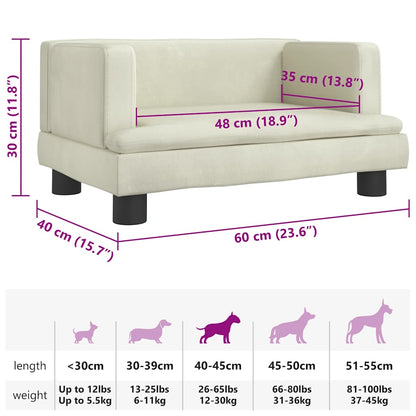 Cama para cães 60x40x30 cm veludo cor creme