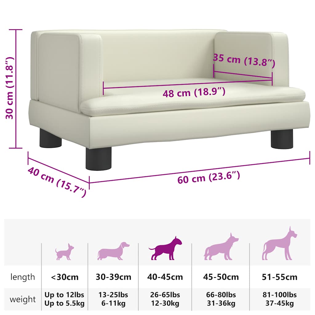Cama para cães 60x40x30 cm couro artificial cor creme