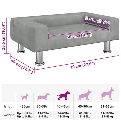Cama para cães 70x45x26,5 cm veludo cinzento-claro