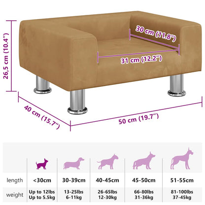 Cama para cães 50x40x26,5 cm veludo castanho