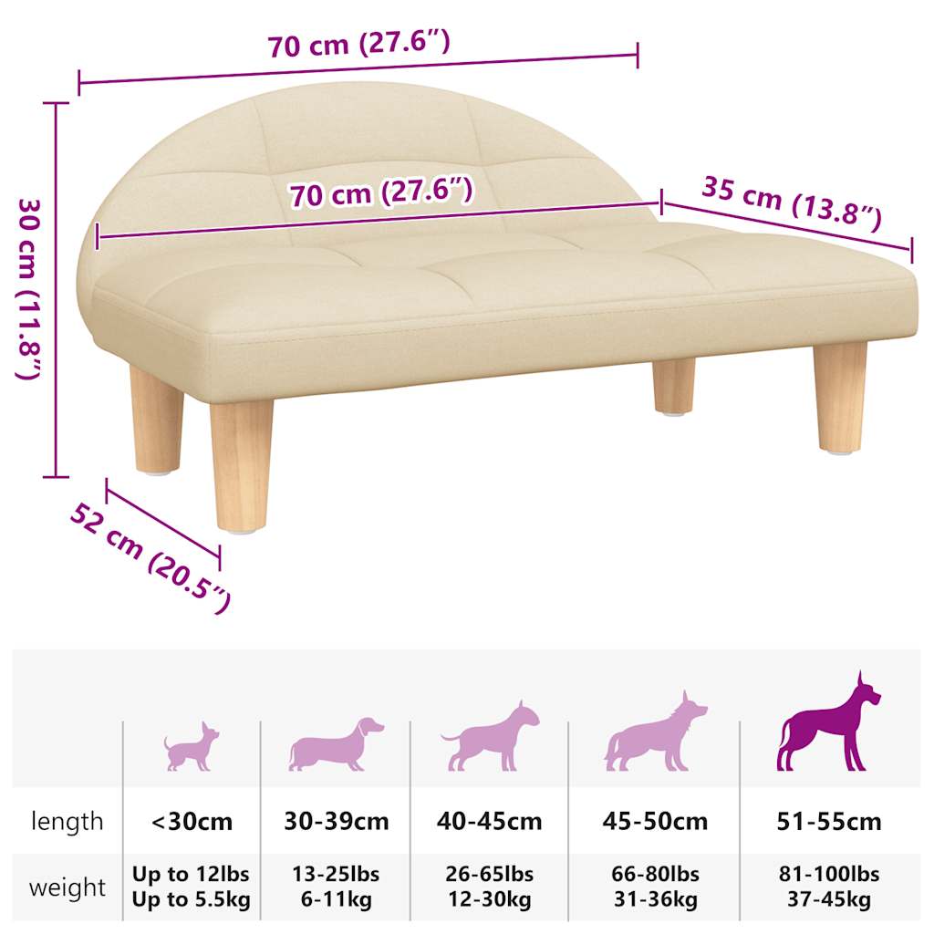 Cama para cães 70x52x30 cm tecido cor creme