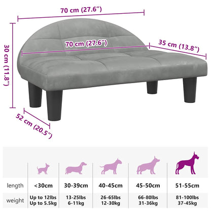 Cama para cães 70x52x30 cm veludo cinzento-claro
