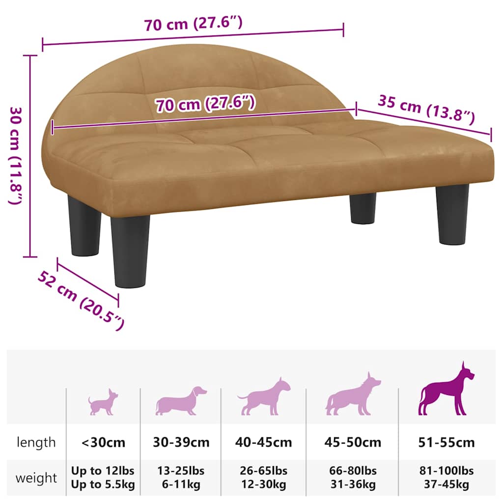 Cama para cães 70x52x30 cm veludo castanho