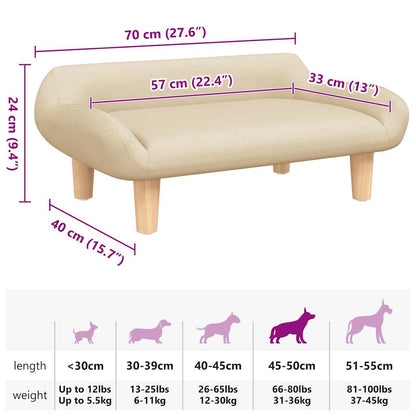 Cama para cães 70x40x24 cm tecido cor creme