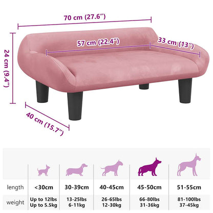 Cama para cães 70x40x24 cm veludo rosa