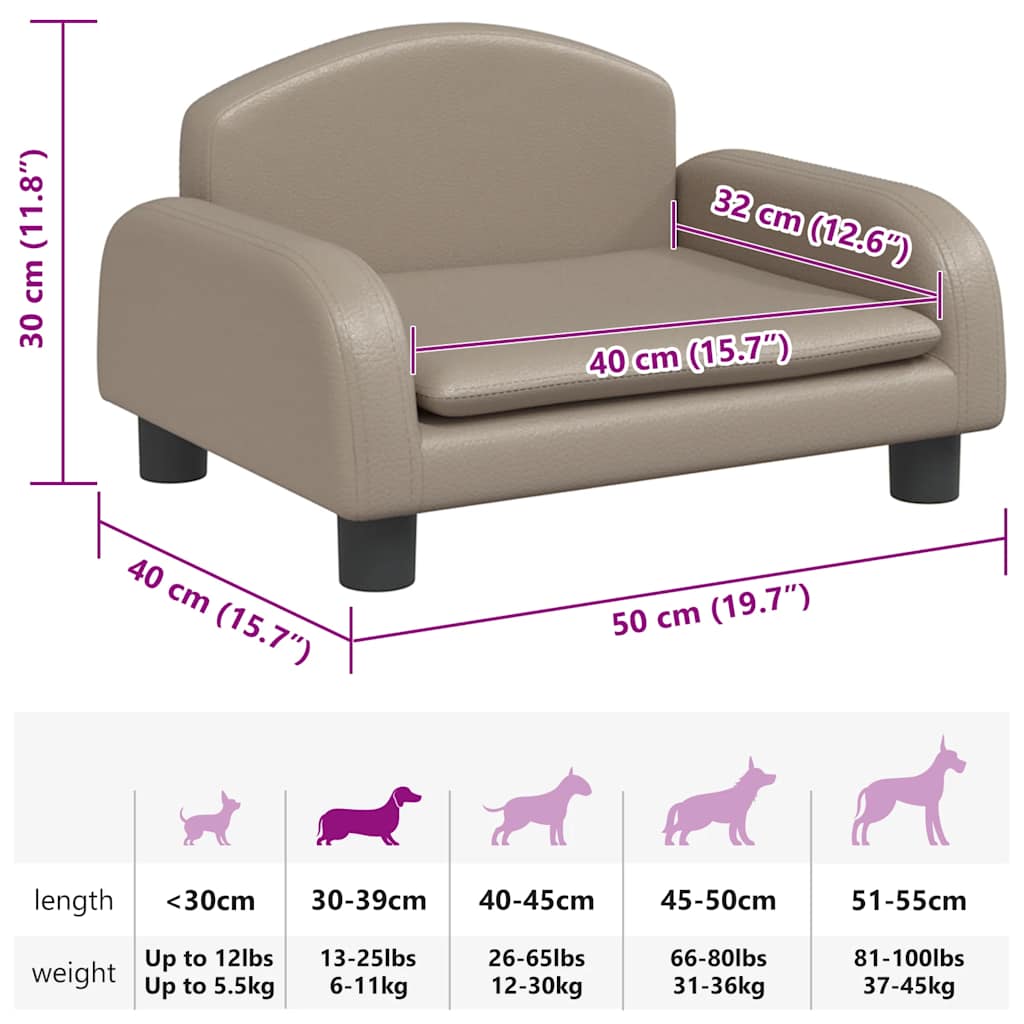 Cama para cães 50x40x30 cm couro artificial cor cappuccino