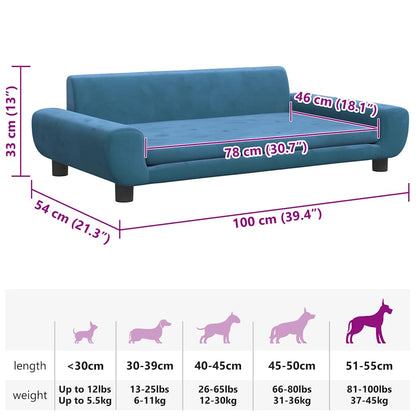 Cama para cães 100x54x33 cm veludo azul