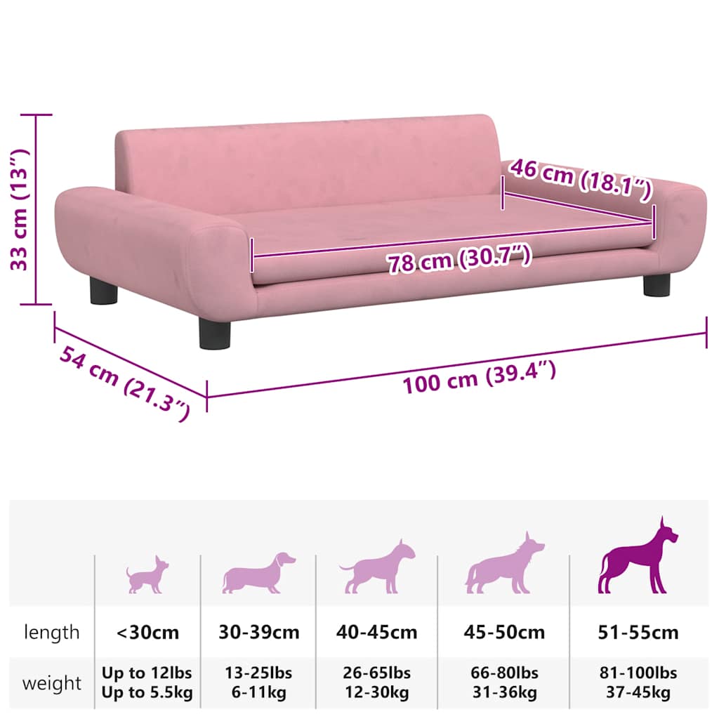 Cama para cães 100x54x33 cm veludo rosa