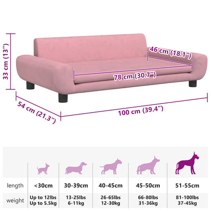 Cama para cães 100x54x33 cm veludo rosa