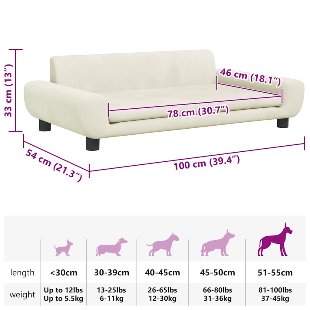 Cama para cães 100x54x33 cm veludo cor creme