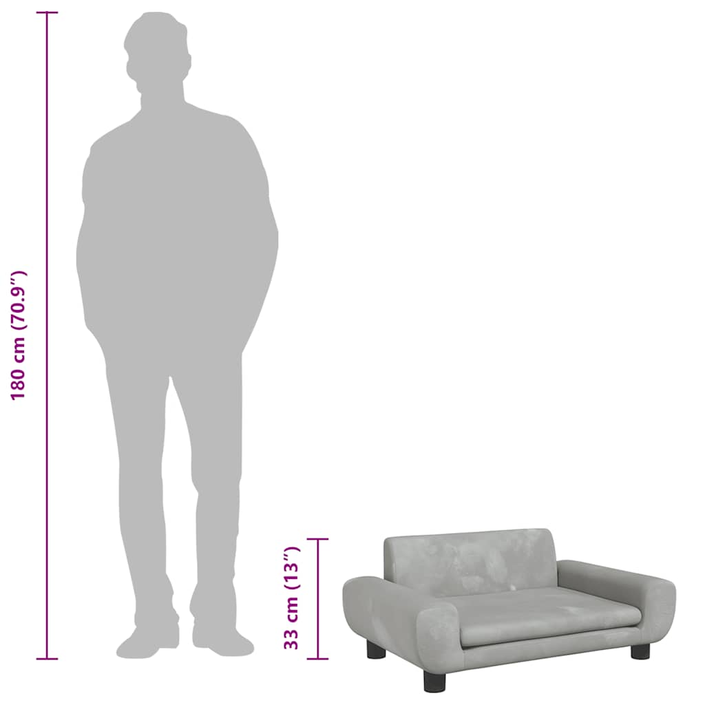 Cama para cães 70x45x33 cm veludo cinzento-claro