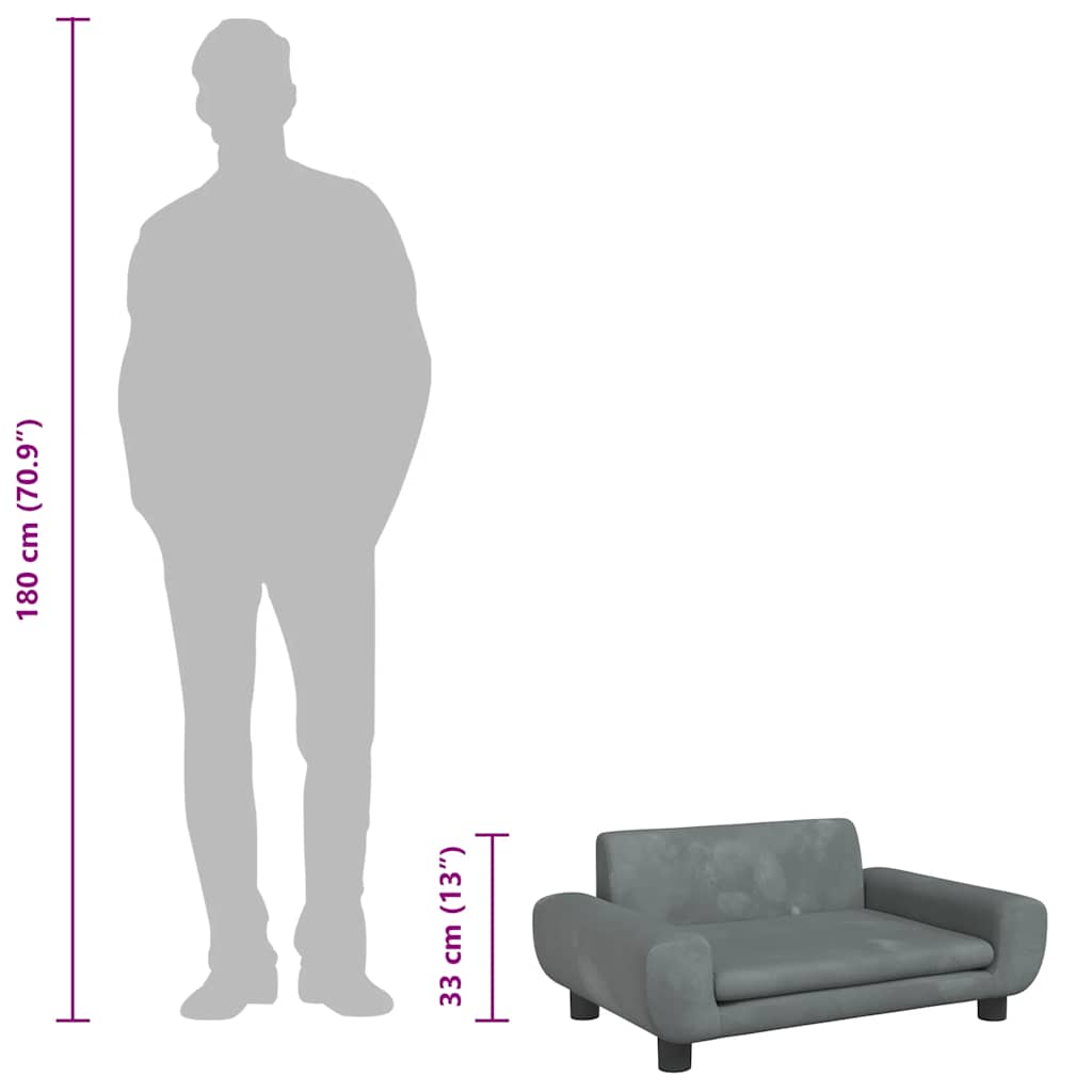 Cama para cães 70x45x33 cm veludo cinzento-escuro