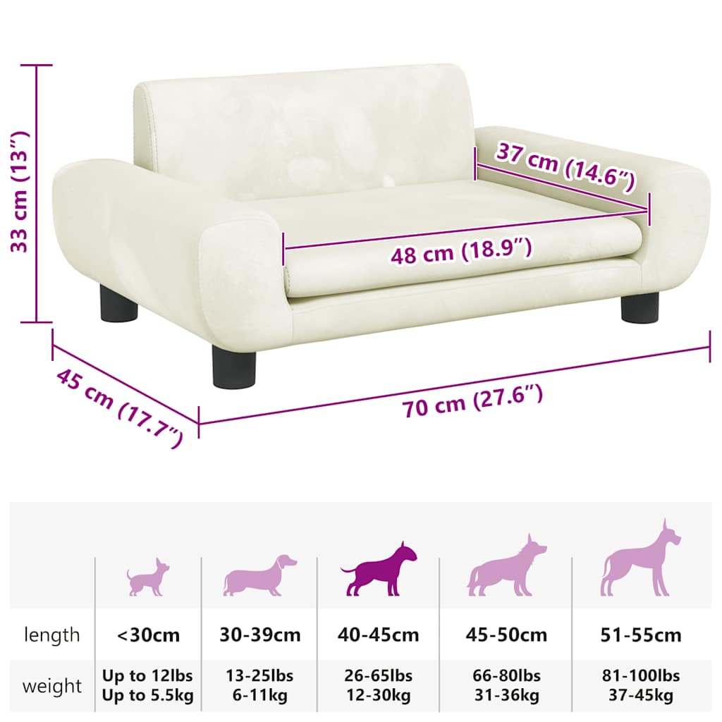 Cama para cães 70x45x33 cm veludo cor creme