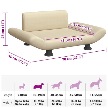 Cama para cães 70x45x28 cm tecido cor creme