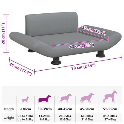 Cama para cães 70x45x28 cm tecido cinzento-claro