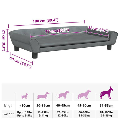 Cama para cães 100x50x21 cm veludo cinzento-escuro