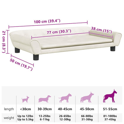 Cama para cães 100x50x21 cm veludo cor creme