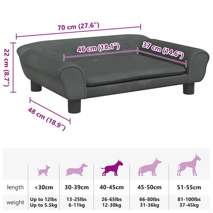 Cama para cães 70x48x22 cm veludo cinzento-escuro