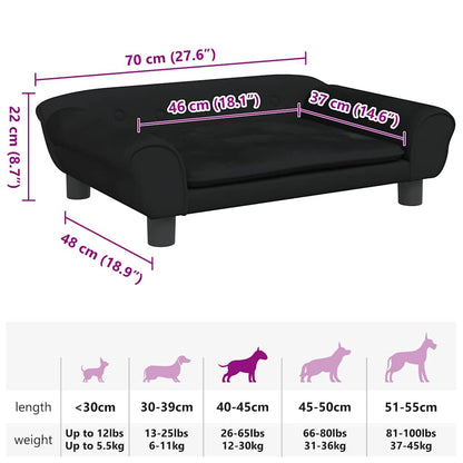 Cama para cães 70x48x22 cm veludo preto