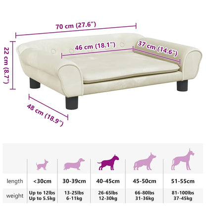 Cama para cães 70x48x22 cm veludo cor creme