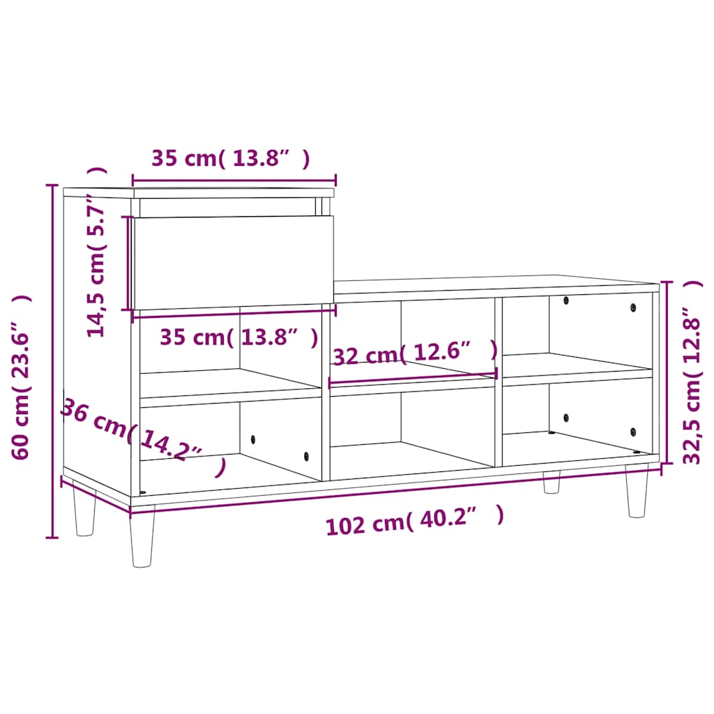 Sapateira 102x36x60 cm derivados de madeira branco