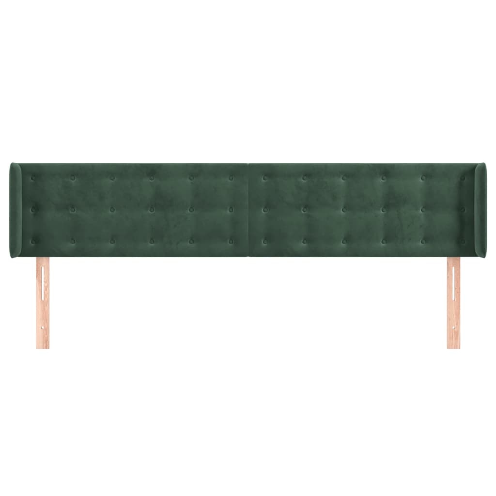 Cabeceira de cama c/ abas veludo 203x16x78/88cm verde-escuro