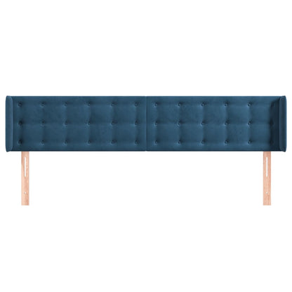 Cabeceira de cama c/ abas veludo 203x16x78/88cm azul-escuro