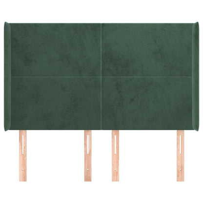 Cabeceira cama c/ abas veludo 147x16x118/128 cm verde-escuro