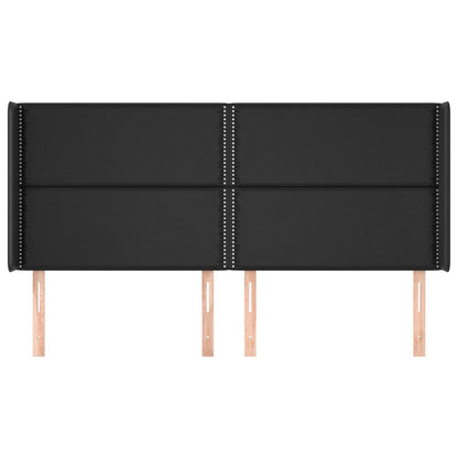 Cabeceira de cama c/ abas couro artif. 183x16x118/128 cm preto