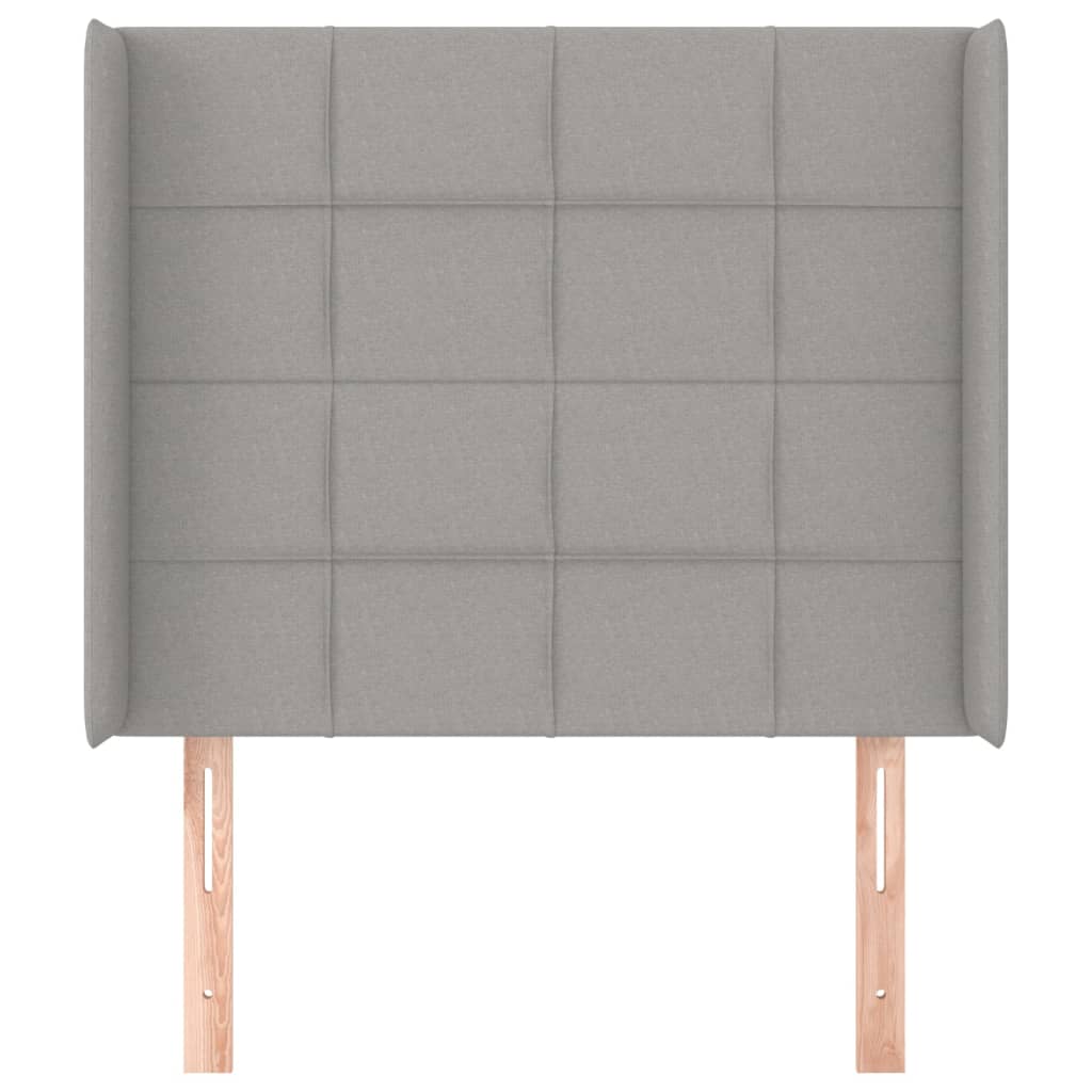 Cabeceira de cama c/ abas tecido 93x16x118/128cm cinzento-claro