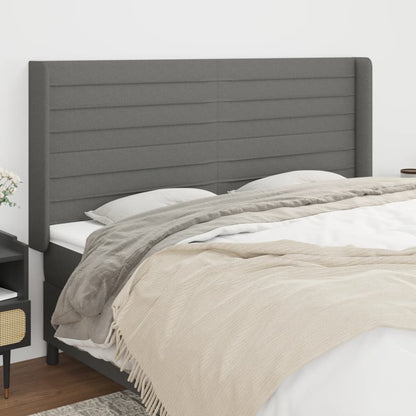 Cabeceira cama c/ abas tecido 163x16x118/128 cm cinzento-escuro