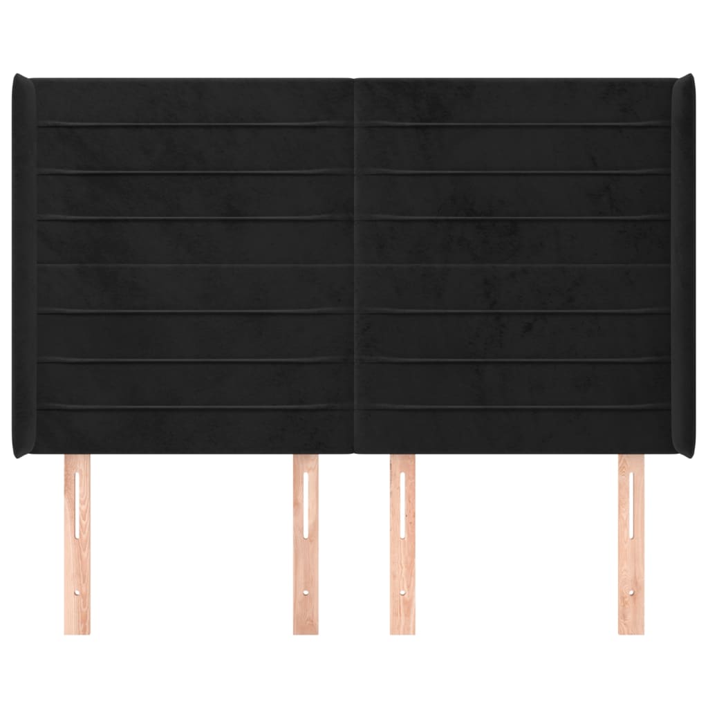 Cabeceira de cama c/ abas veludo 147x16x118/128 cm preto