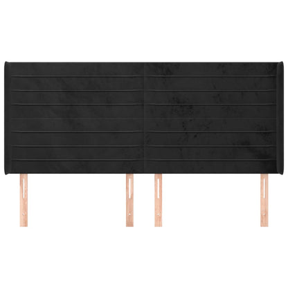 Cabeceira de cama c/ abas veludo 163x16x118/128 cm preto