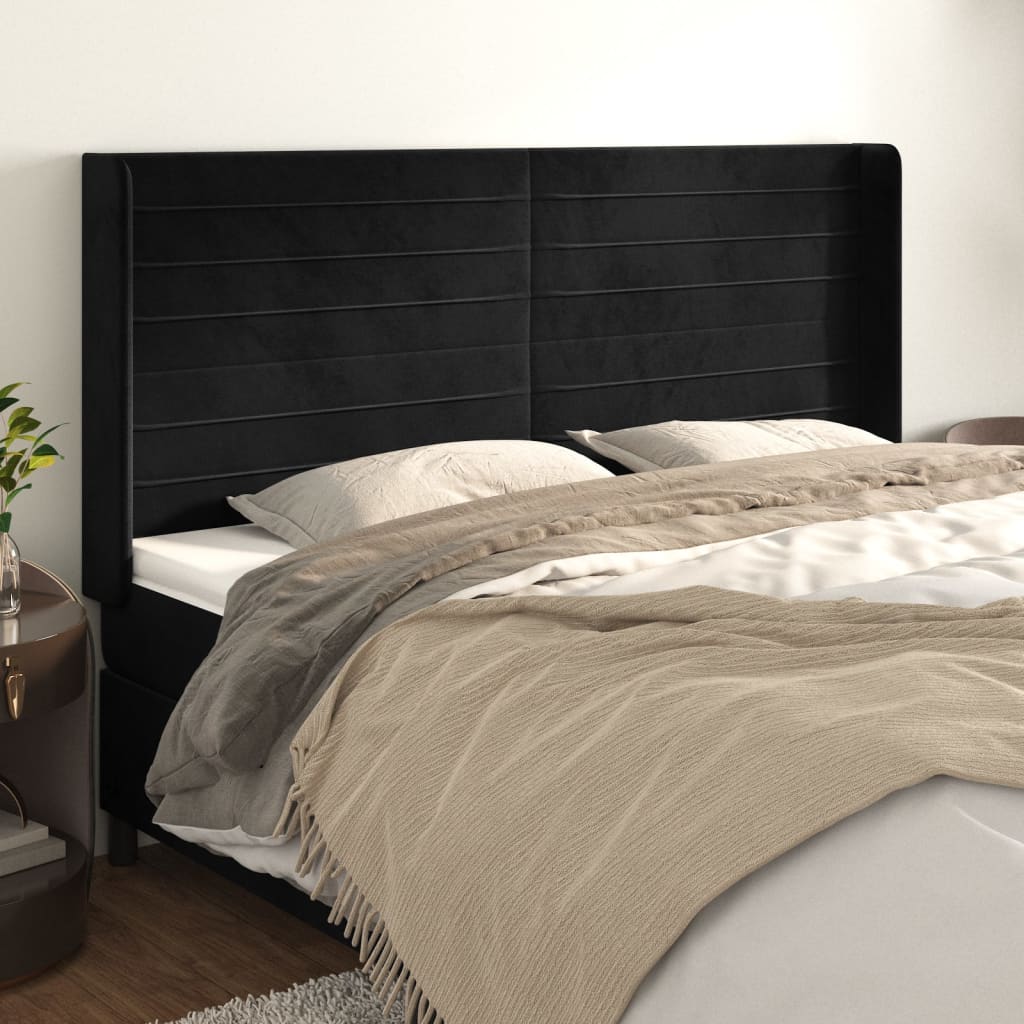 Cabeceira de cama c/ abas veludo 163x16x118/128 cm preto