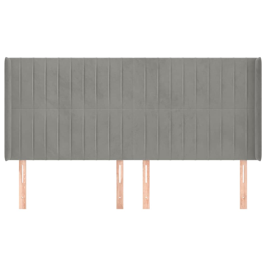 Cabeceira cama c/ abas veludo 203x16x118/128 cm cinzento-claro