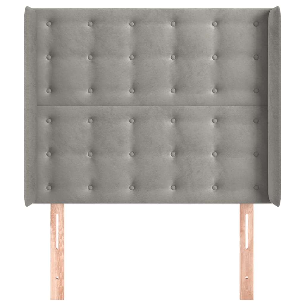 Cabeceira de cama c/ abas veludo 93x16x118/128cm cinzento-claro