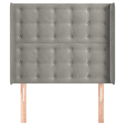 Cabeceira de cama c/ abas veludo 93x16x118/128cm cinzento-claro