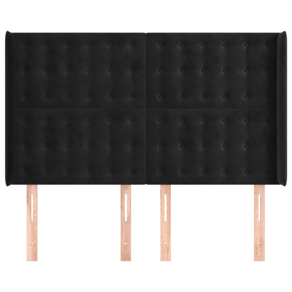 Cabeceira de cama c/ abas veludo 147x16x118/128 cm preto